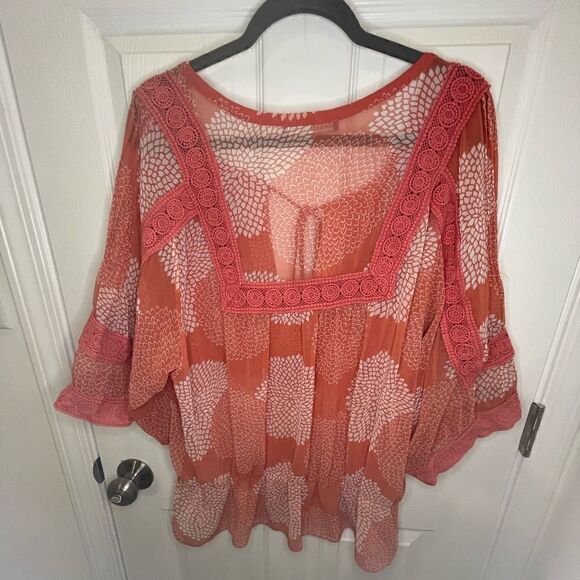 Daniel Rainn sheer embroidered boho blouse 1X - Picture 2 of 5